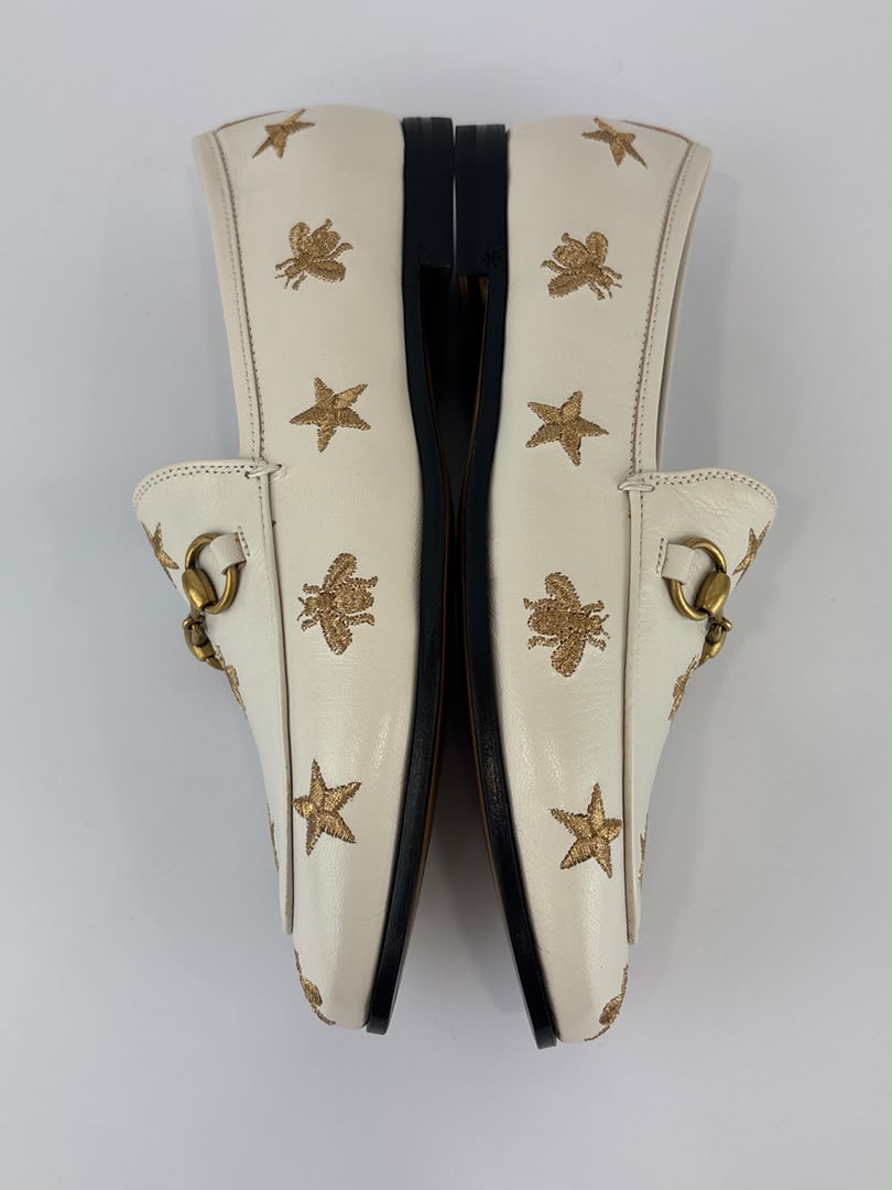 Goatskin Bee Star Embroidered Jordaan Loafers Mystic White Size 35.5