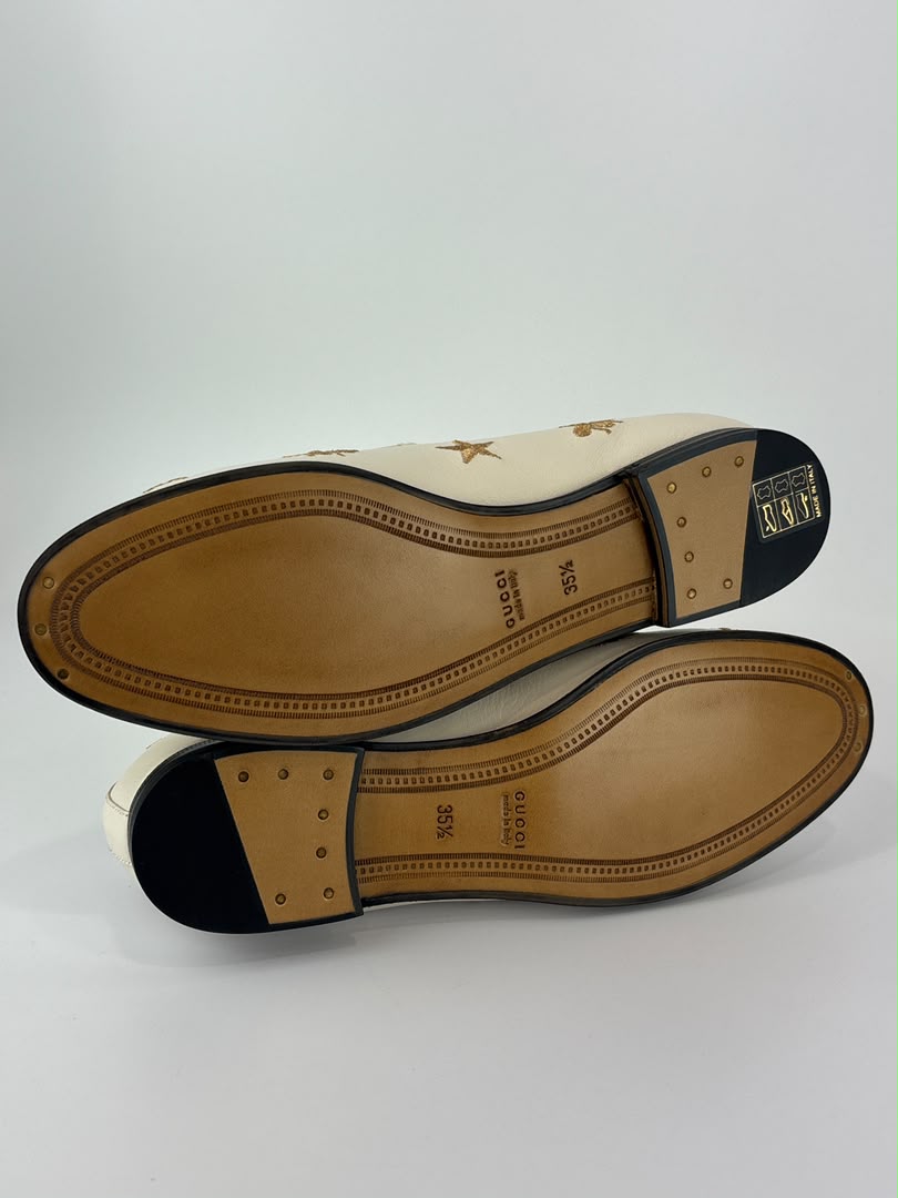 Goatskin Bee Star Embroidered Jordaan Loafers Mystic White Size 35.5