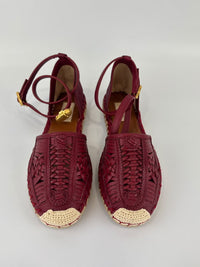 Woven Leather Scarab Beetle Accent Espadrille Size 36