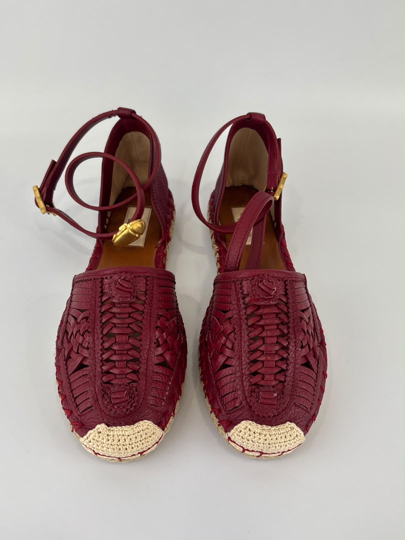Woven Leather Scarab Beetle Accent Espadrille Size 36