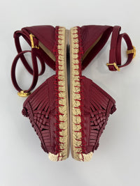 Woven Leather Scarab Beetle Accent Espadrille Size 36