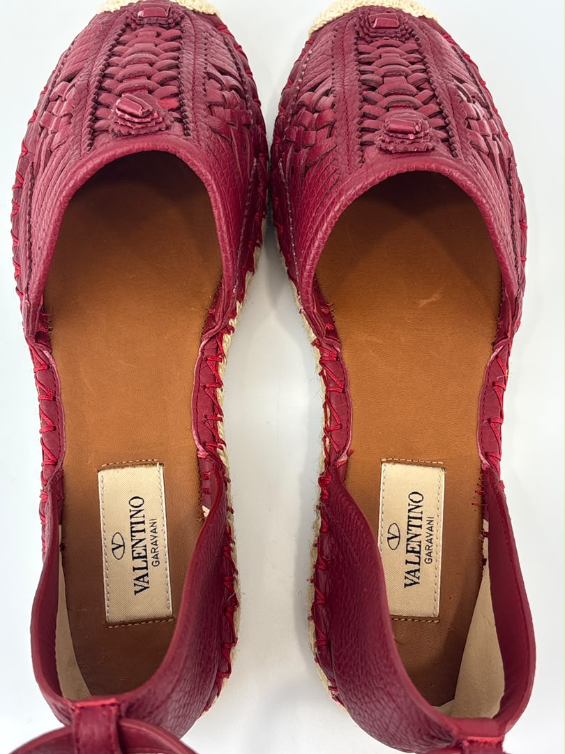 Woven Leather Scarab Beetle Accent Espadrille Size 36
