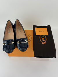 Ballerina Navy Blue Leather/Patent Fringe Detail Size 35.5