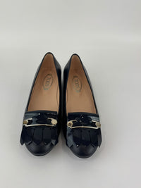 Ballerina Navy Blue Leather/Patent Fringe Detail Size 35.5