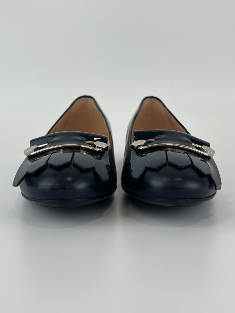 Ballerina Navy Blue Leather/Patent Fringe Detail Size 35.5