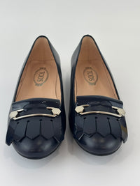 Ballerina Navy Blue Leather/Patent Fringe Detail Size 35.5