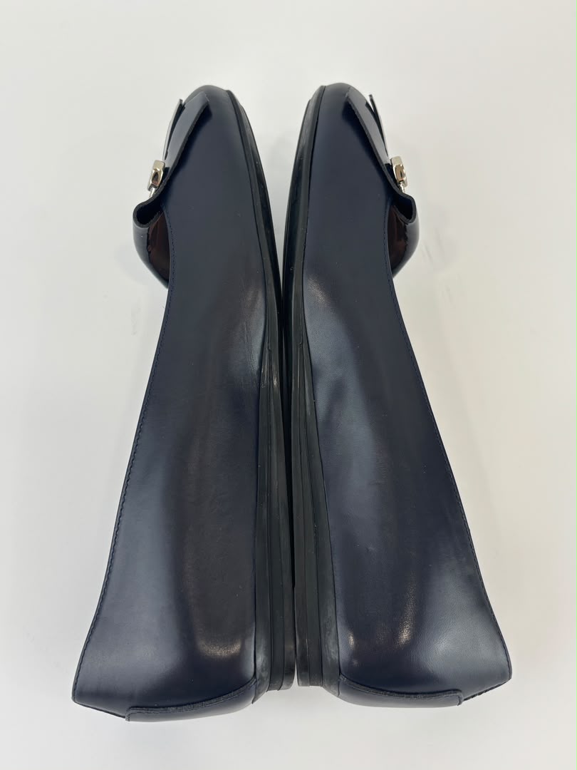 Ballerina Navy Blue Leather/Patent Fringe Detail Size 35.5