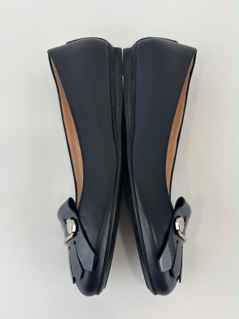 Ballerina Navy Blue Leather/Patent Fringe Detail Size 35.5