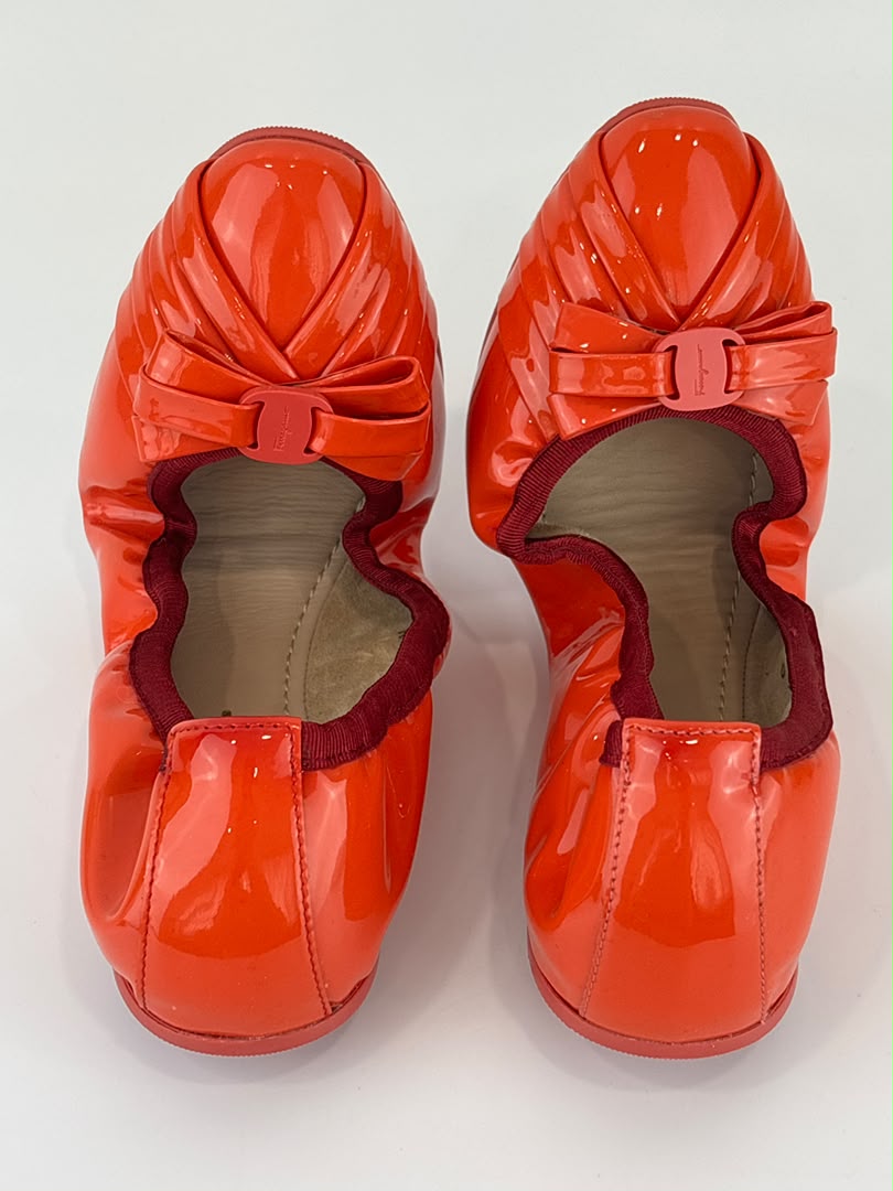 My Joyful Foldable Orange Patent Ballet Flats Size 5.5