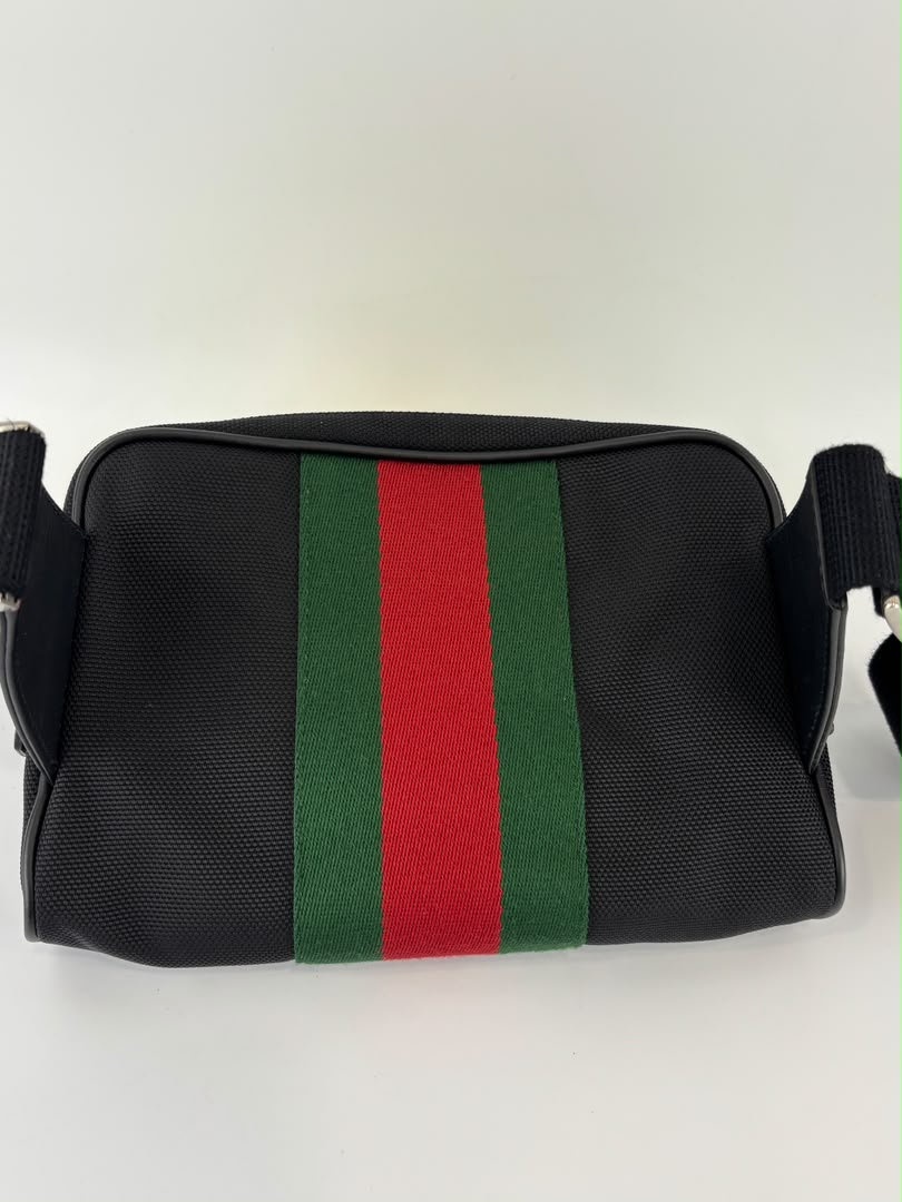 Techno Web Stripe Black Canvas Belt Bag