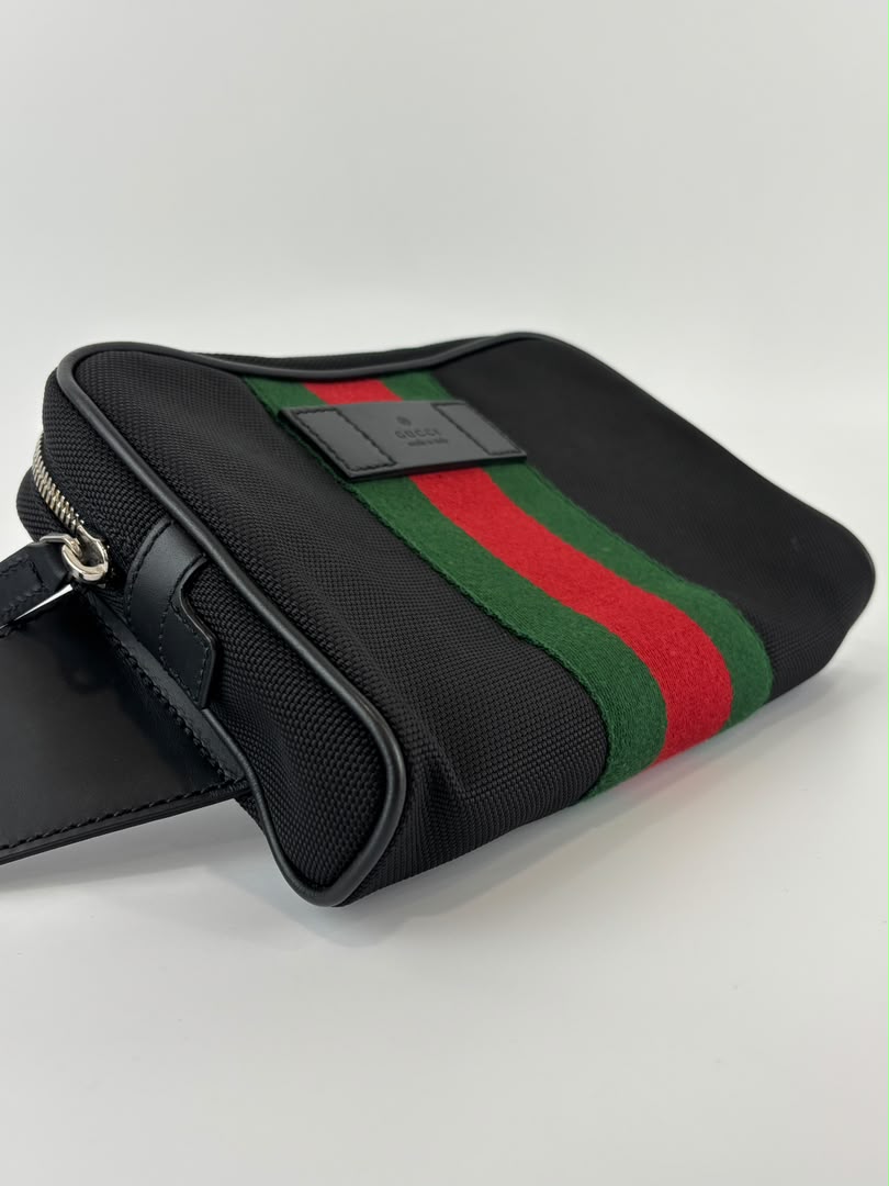 Techno Web Stripe Black Canvas Belt Bag