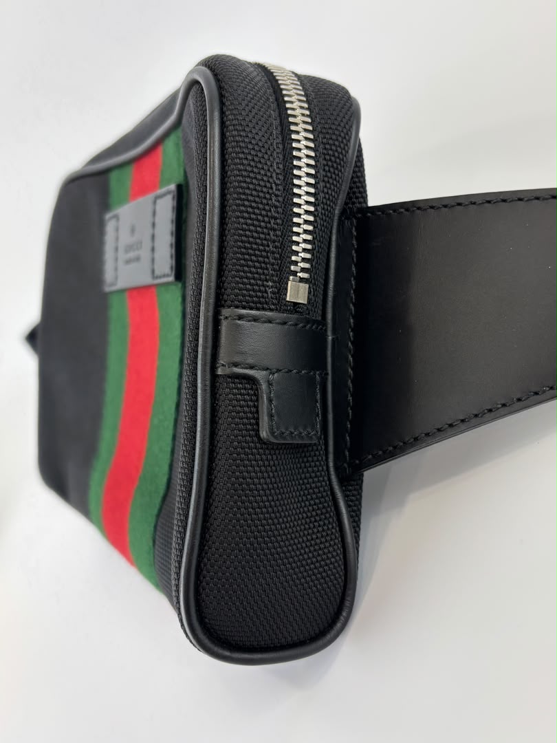 Techno Web Stripe Black Canvas Belt Bag