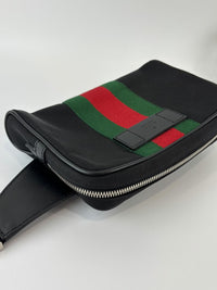 Techno Web Stripe Black Canvas Belt Bag