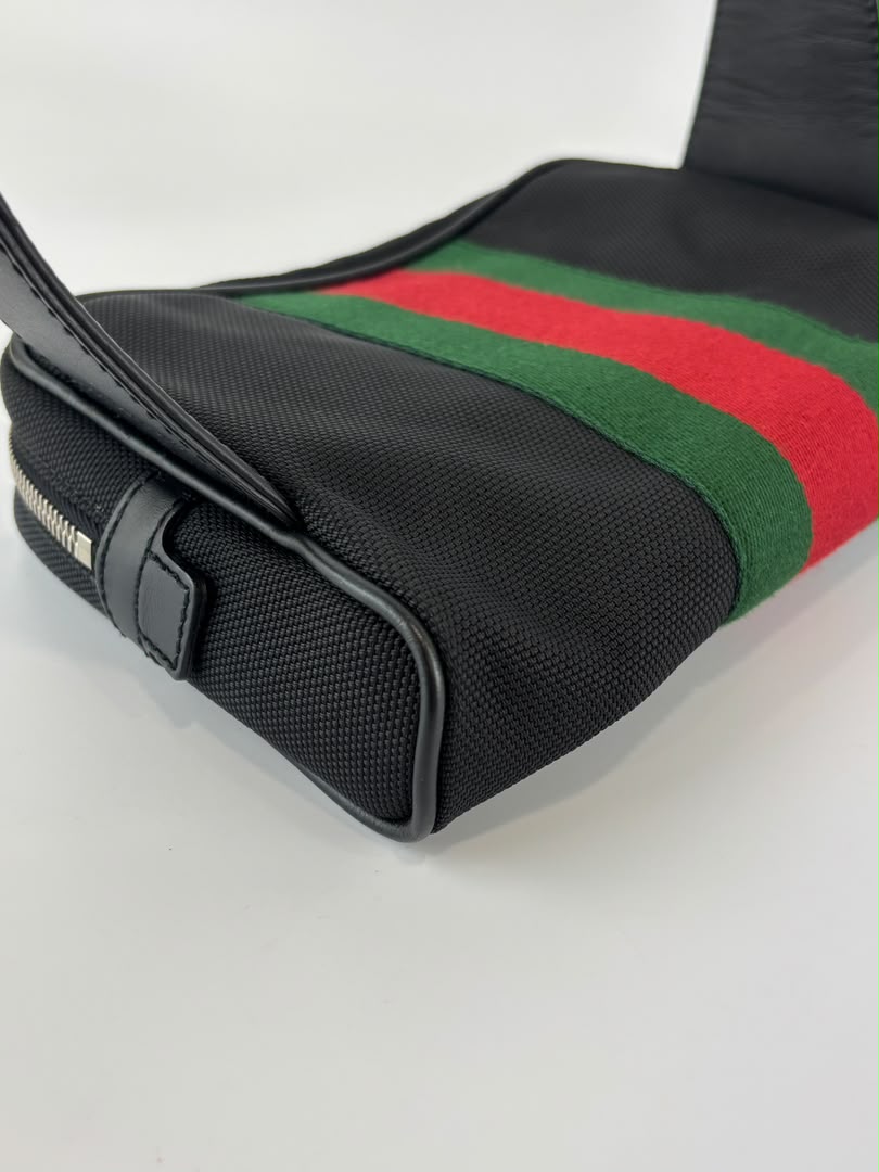 Techno Web Stripe Black Canvas Belt Bag