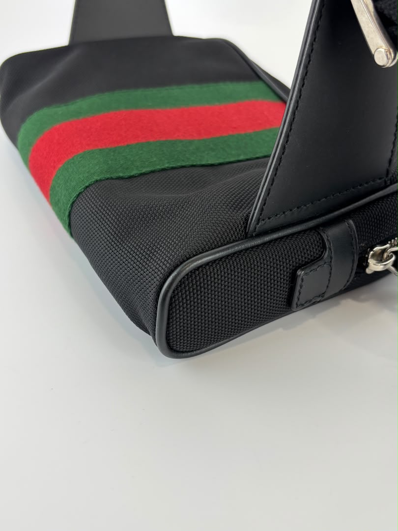 Techno Web Stripe Black Canvas Belt Bag