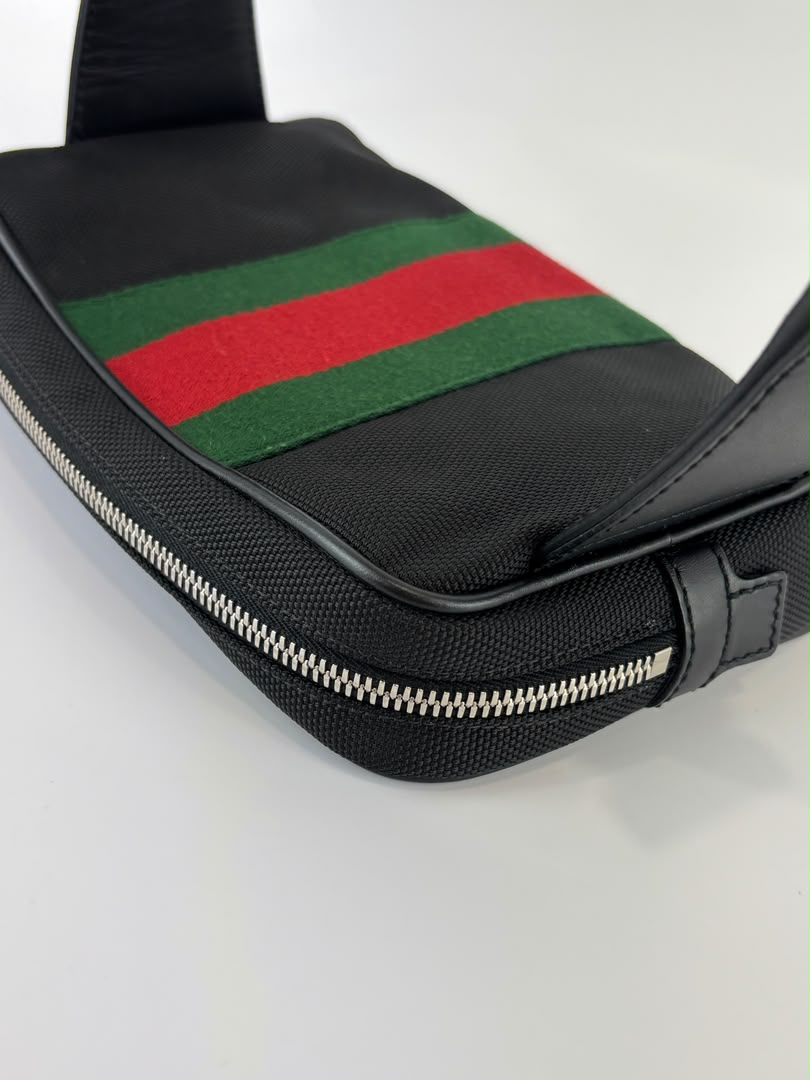 Techno Web Stripe Black Canvas Belt Bag