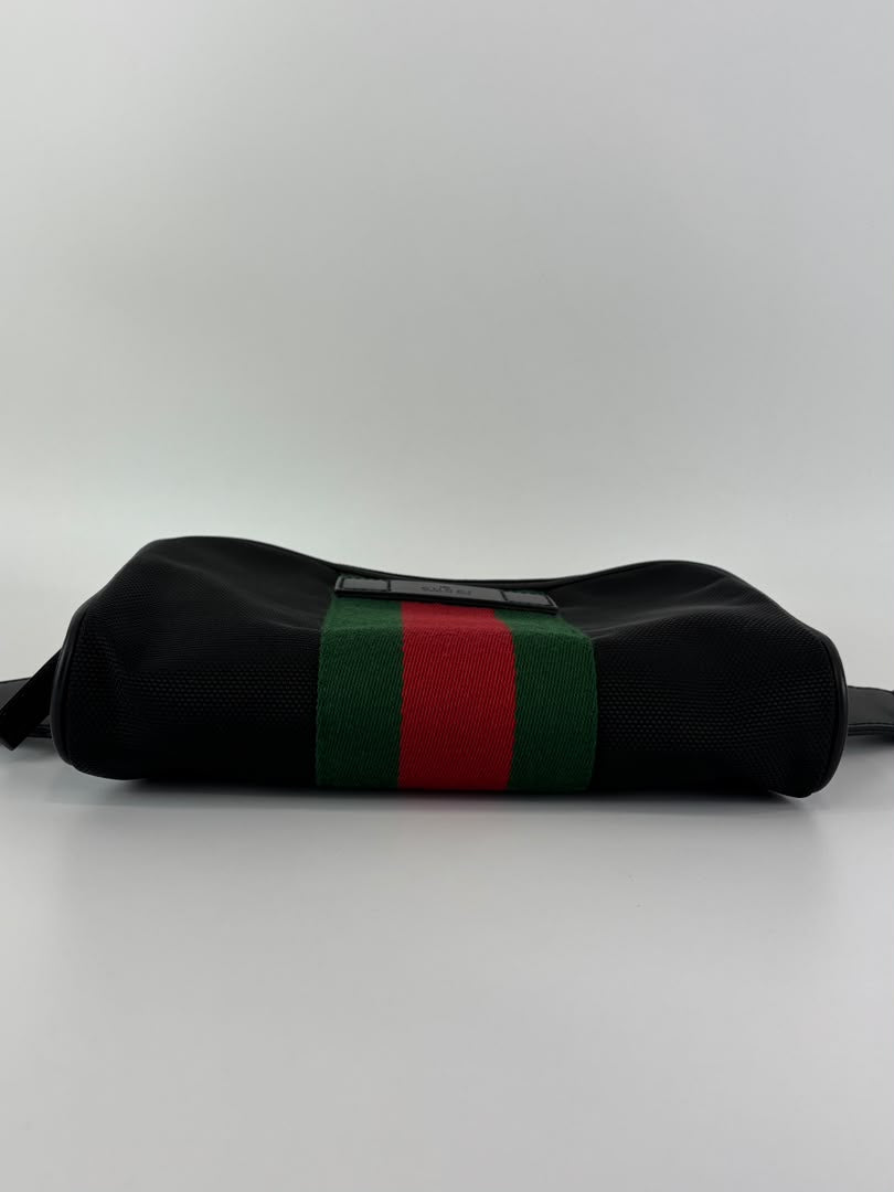 Techno Web Stripe Black Canvas Belt Bag