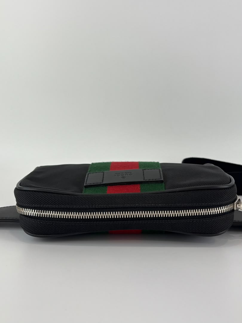 Techno Web Stripe Black Canvas Belt Bag