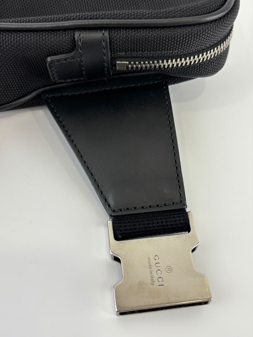 Techno Web Stripe Black Canvas Belt Bag