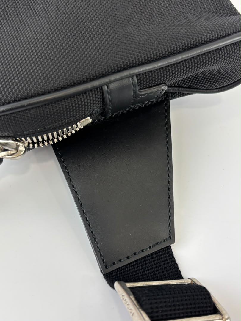 Techno Web Stripe Black Canvas Belt Bag
