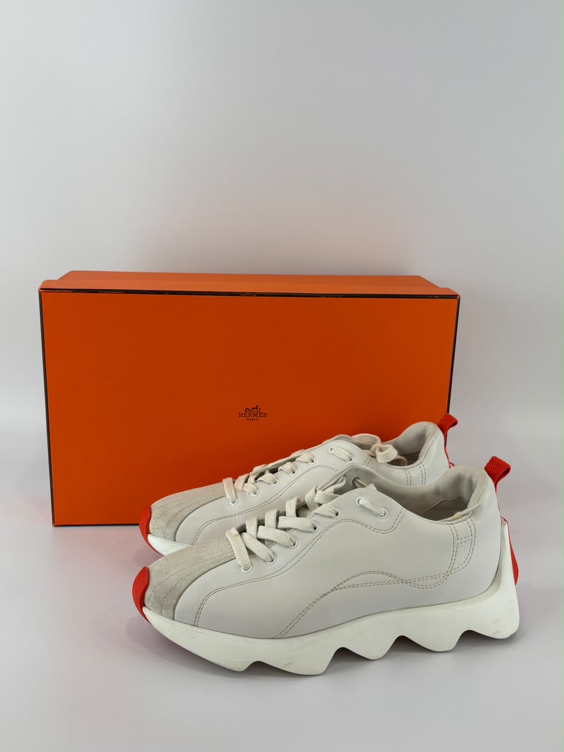 White Leather and Suede Envol Trainers with Orange Details Size 37