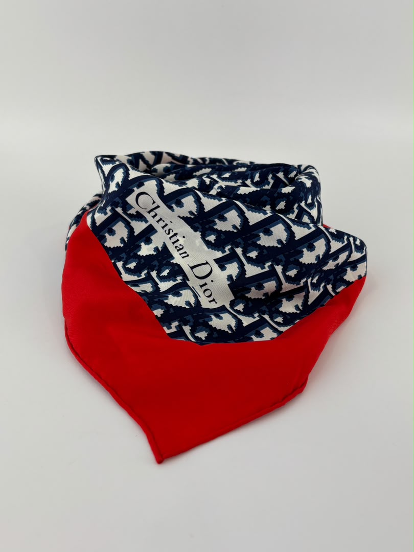 Vintage Oblique Square Silk Scarf Navy/Red