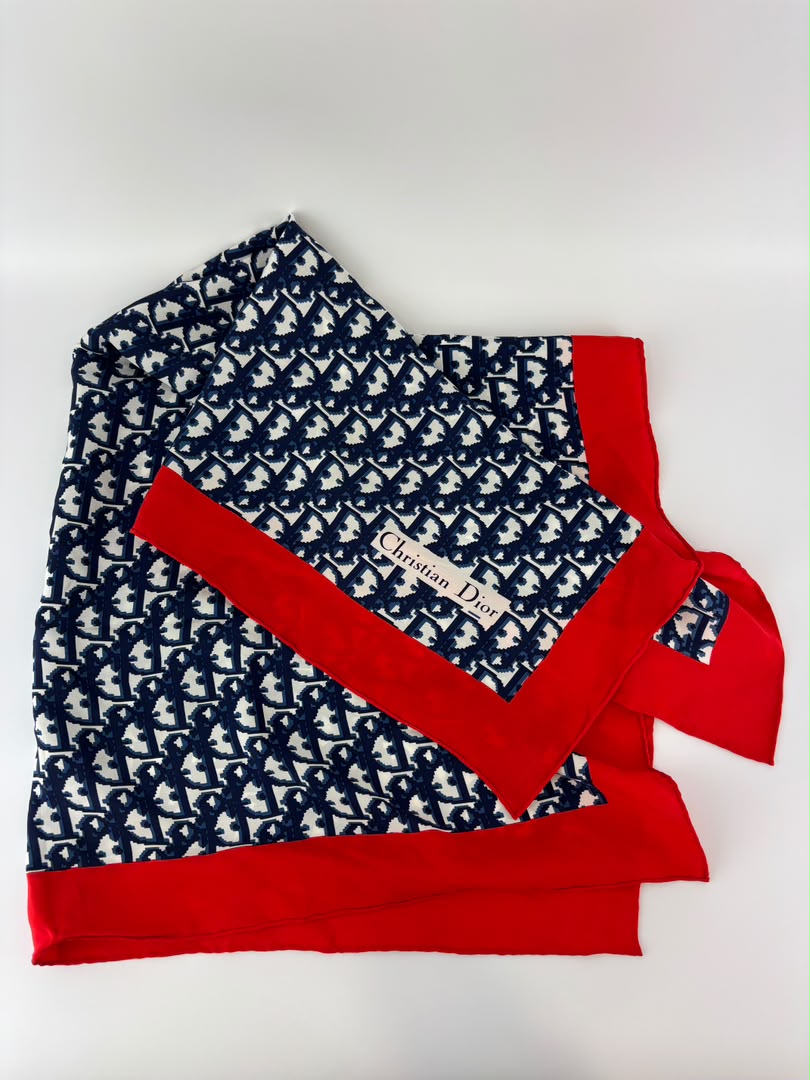 Vintage Oblique Square Silk Scarf Navy/Red