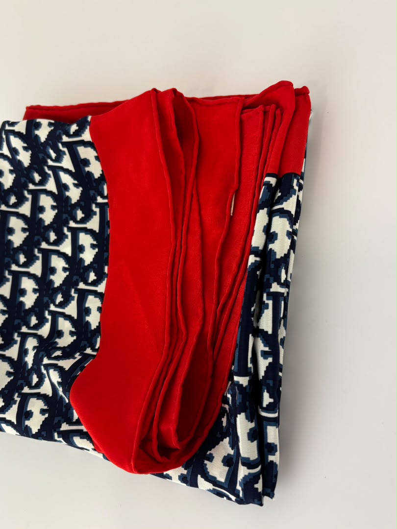 Vintage Oblique Square Silk Scarf Navy/Red