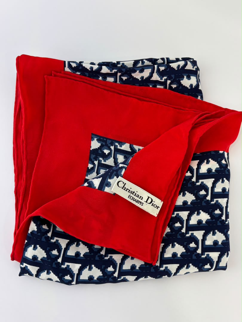 Vintage Oblique Square Silk Scarf Navy/Red