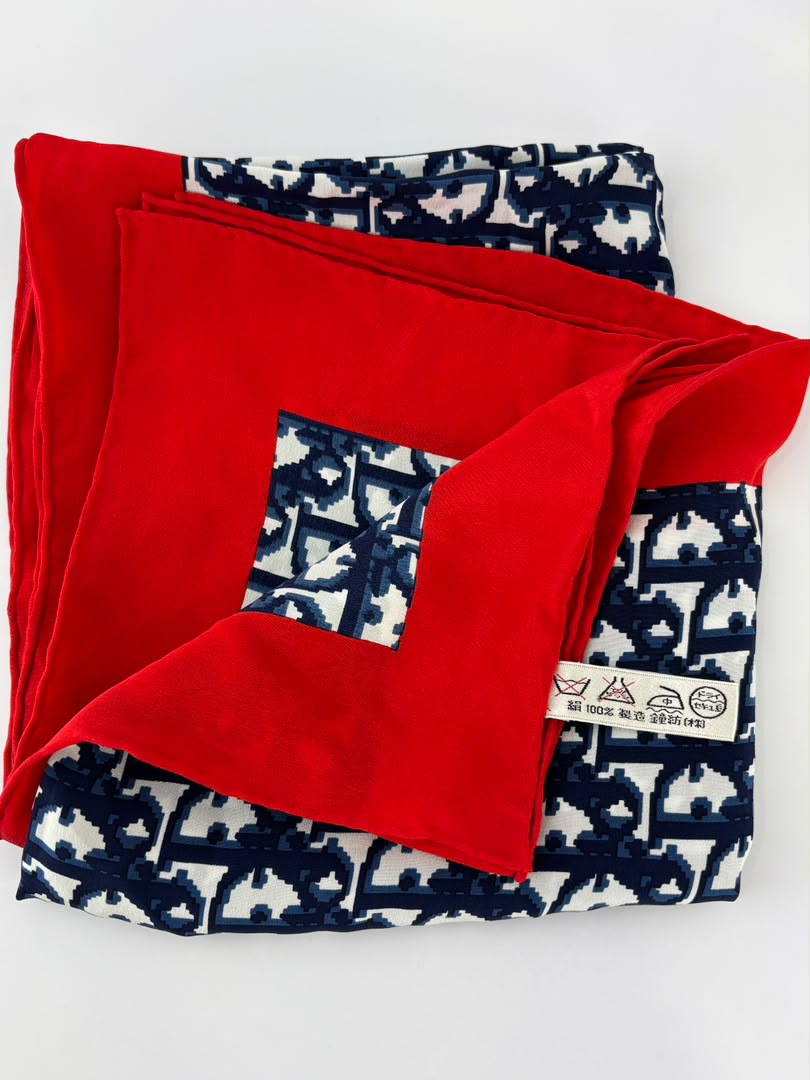 Vintage Oblique Square Silk Scarf Navy/Red