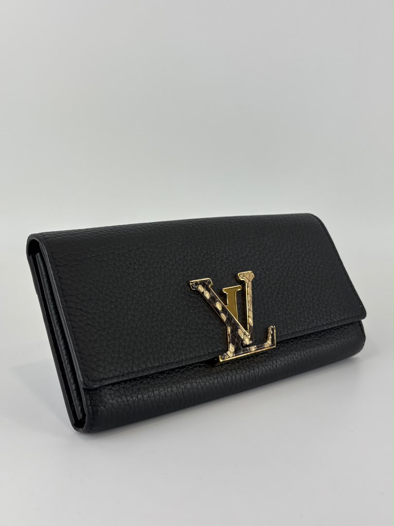 Capucines Taurillon Snakeskin Wallet Black