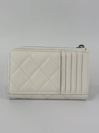 Quilted Caviar Zip Card Holder White