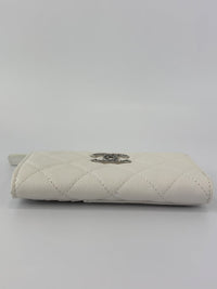 Quilted Caviar Zip Card Holder White