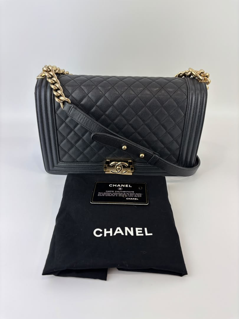 New Medium Boy Caviar in Dark Grey GHW