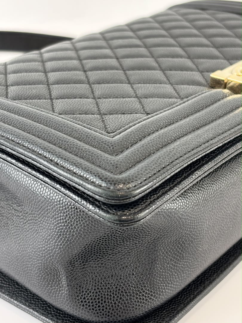 New Medium Boy Caviar in Dark Grey GHW