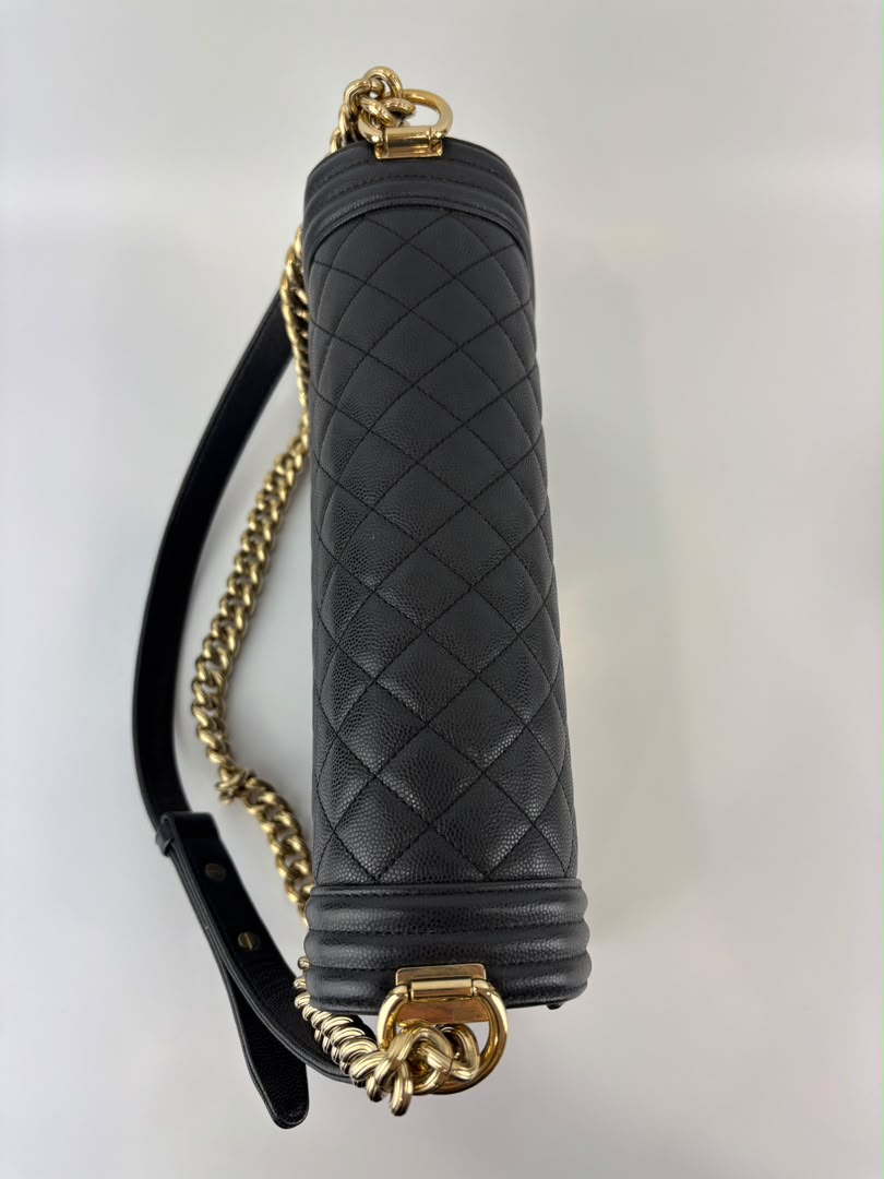 New Medium Boy Caviar in Dark Grey GHW