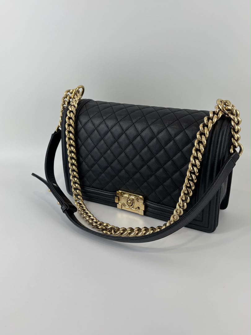 New Medium Boy Caviar in Dark Grey GHW