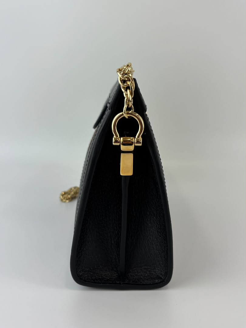 Black Leather Ophidia Small Shoulder Bag
