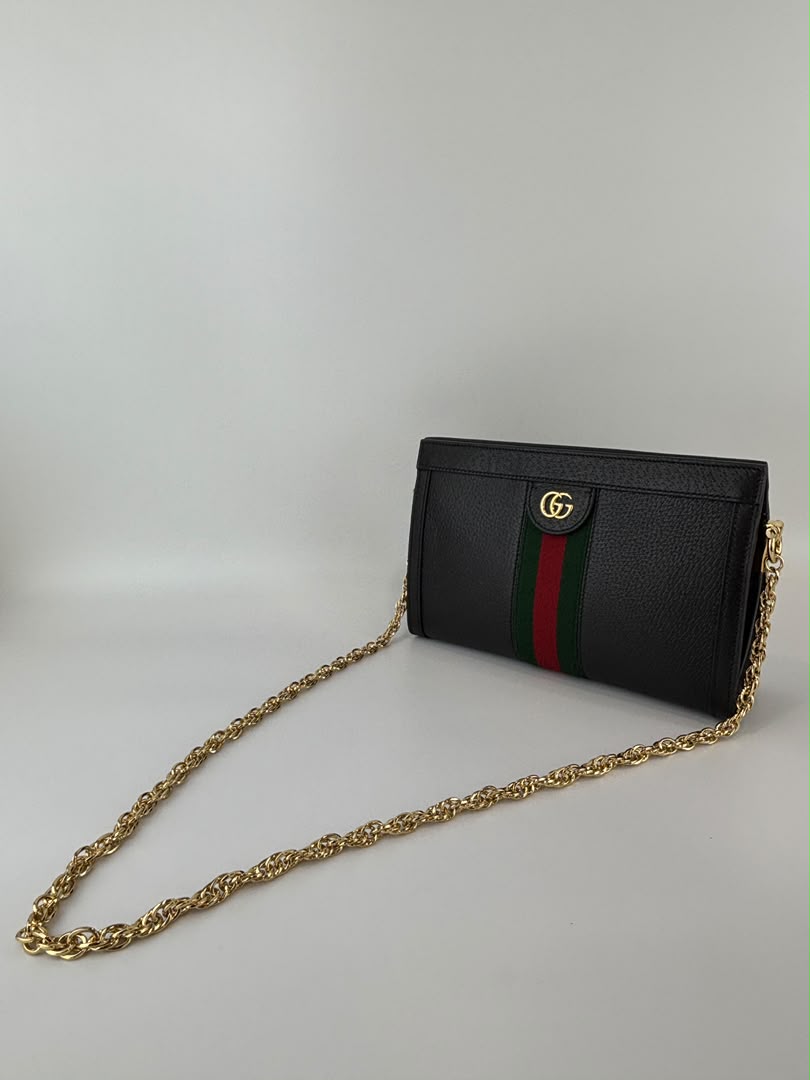 Black Leather Ophidia Small Shoulder Bag