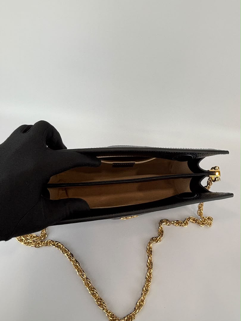Black Leather Ophidia Small Shoulder Bag