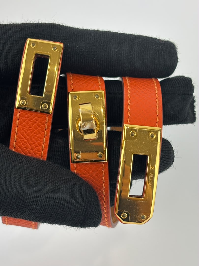 Kelly Double Tour Bracelet Orange Epsom GHW