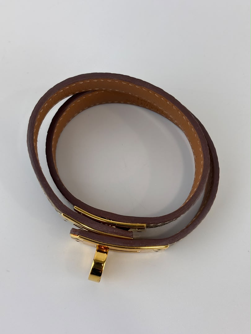 Kelly Double Tour Bracelet in Obre Lizard Leather GHW