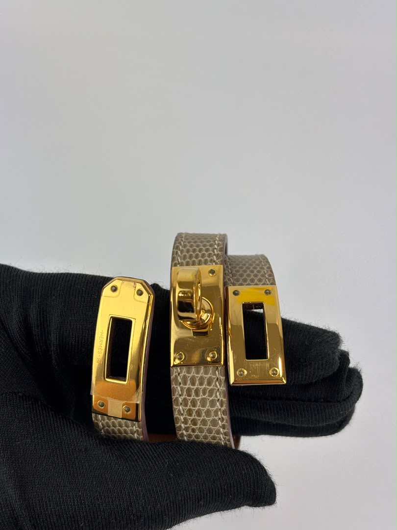 Kelly Double Tour Bracelet in Obre Lizard Leather GHW