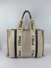 Woody Large Linen Tote Bag Beige/Black