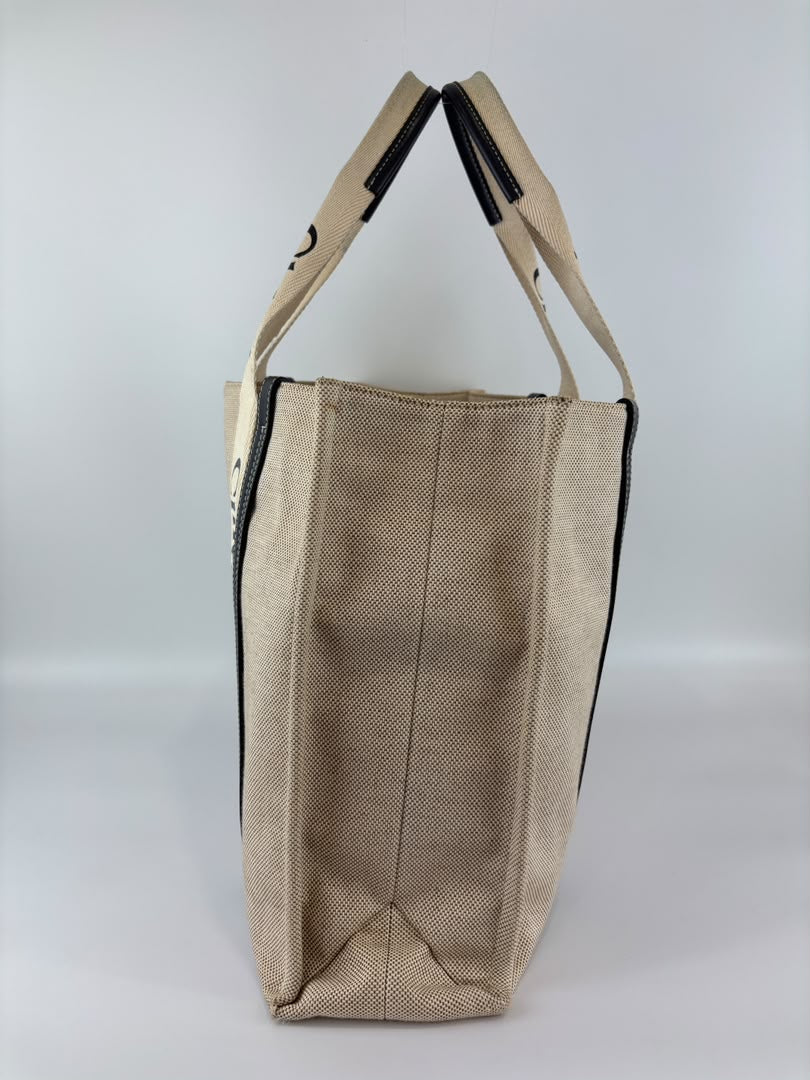 Woody Large Linen Tote Bag Beige/Black