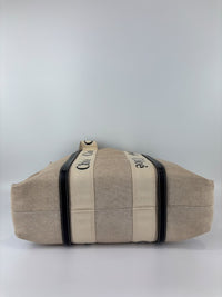 Woody Large Linen Tote Bag Beige/Black