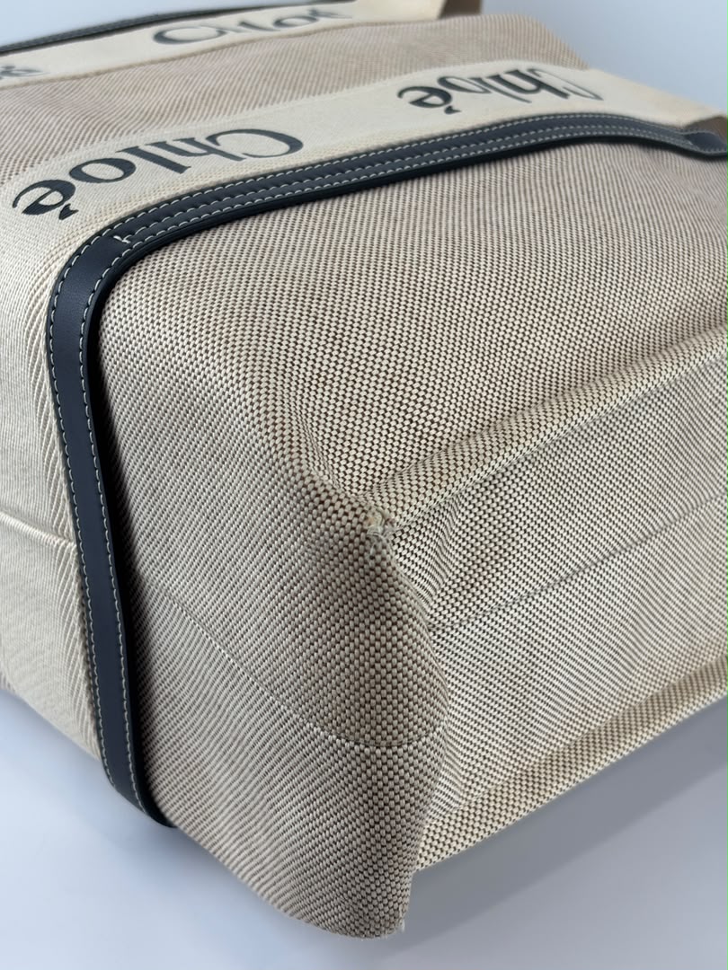 Woody Large Linen Tote Bag Beige/Black