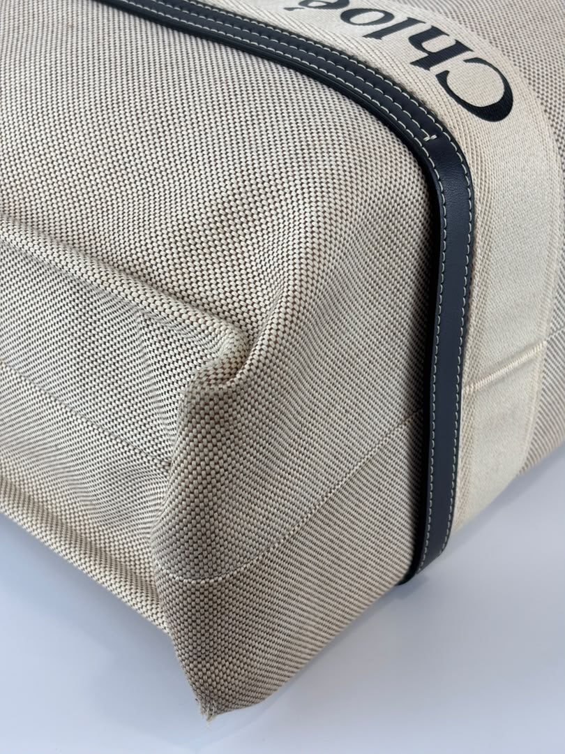 Woody Large Linen Tote Bag Beige/Black
