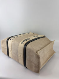 Woody Large Linen Tote Bag Beige/Black