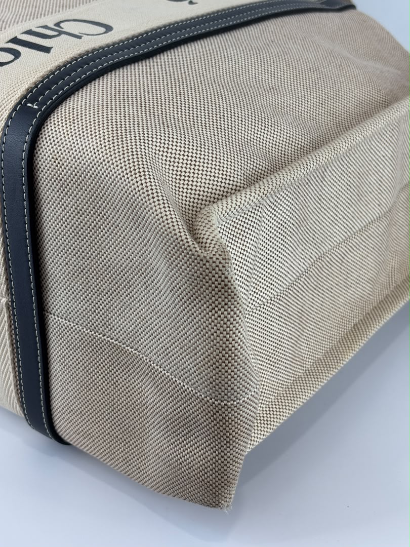 Woody Large Linen Tote Bag Beige/Black